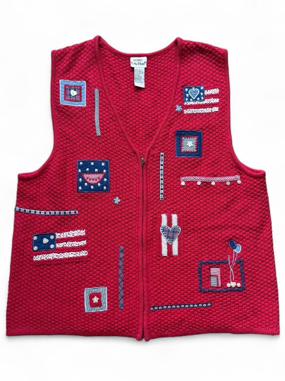 Vintage 90s Koret City Blues Patriotic Zip-Up Knit Vest